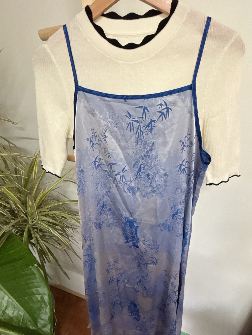 Blue Floral Bamboo Satin Slip Dress